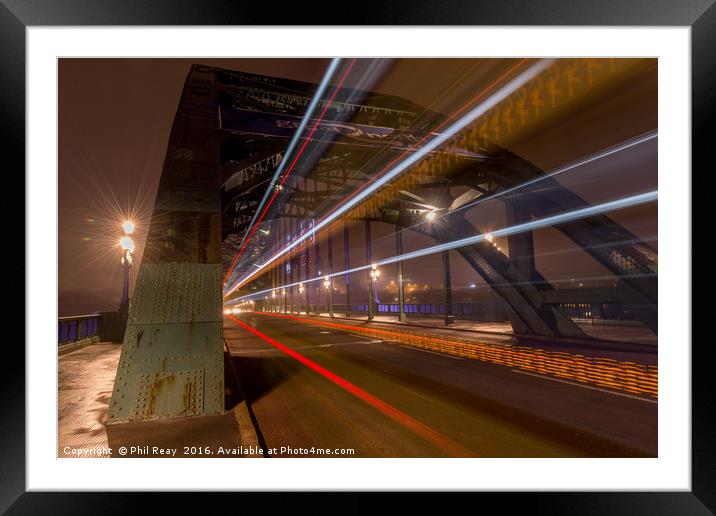 Light trails on the Tyne Bridge Framed Mounted Print by Phil Reay