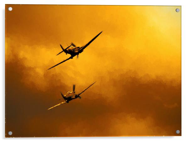 Spitfire Sunset Acrylic by Ian Merton