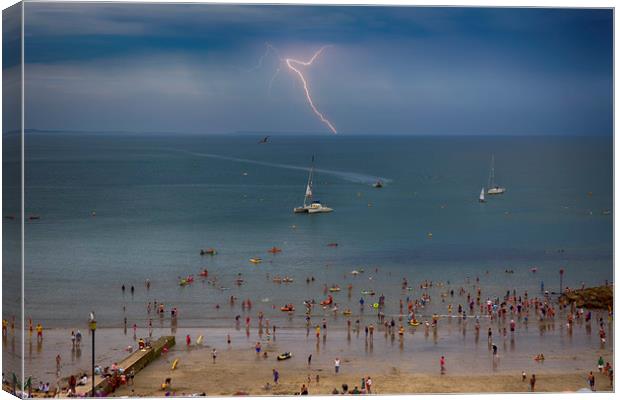 Lyme Regis lightening Canvas Print by Val Saxby LRPS