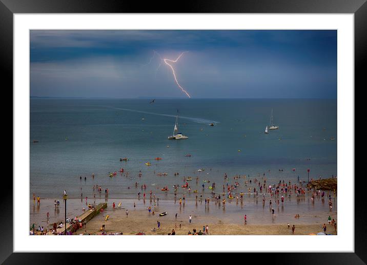 Lyme Regis lightening Framed Mounted Print by Val Saxby LRPS