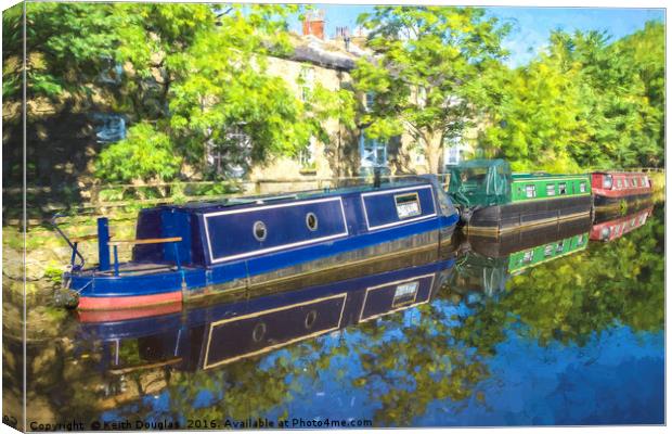 Boats moored on the canal in Skipton Canvas Print by Keith Douglas