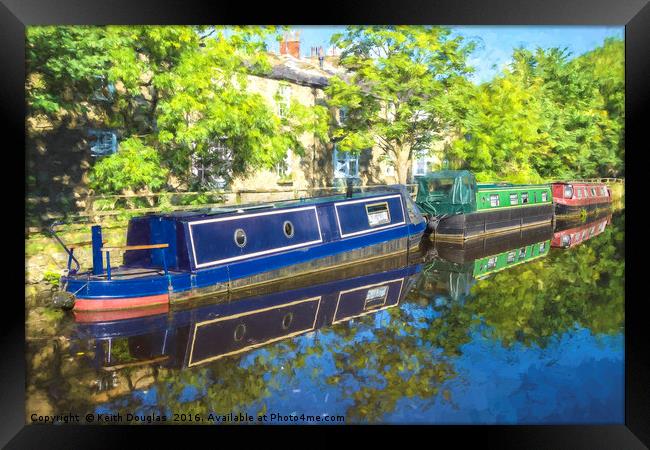 Boats moored on the canal in Skipton Framed Print by Keith Douglas