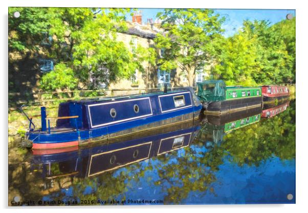 Boats moored on the canal in Skipton Acrylic by Keith Douglas