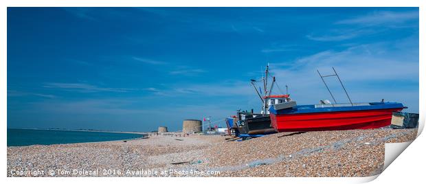 Fisherman's beach scene Print by Tom Dolezal