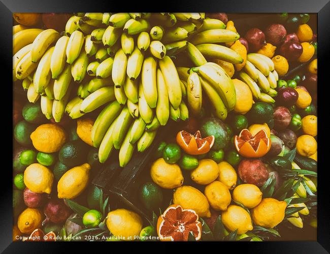 Tropical Summer Fruits In Fruit Market Framed Print by Radu Bercan