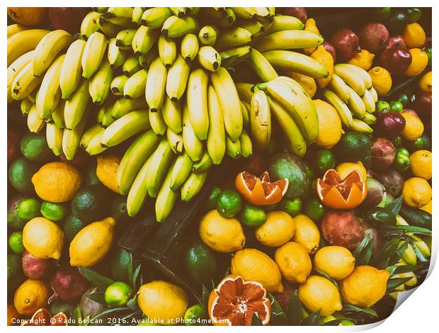 Tropical Summer Fruits In Fruit Market Print by Radu Bercan