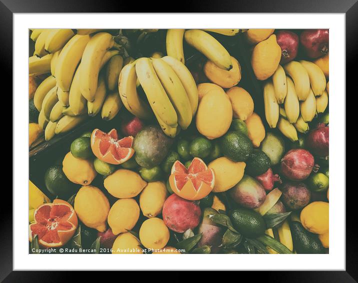 Tropical Summer Fruits In Fruit Market Framed Mounted Print by Radu Bercan