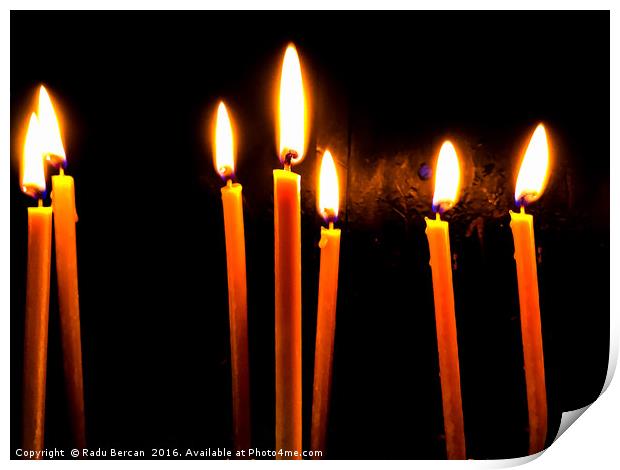 Candle Light Abstract In Church Print by Radu Bercan