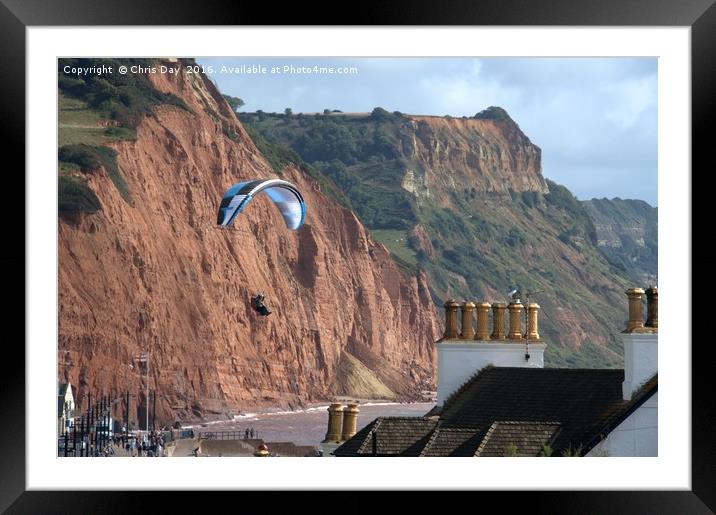 Paraglider over Sidmouth  Framed Mounted Print by Chris Day