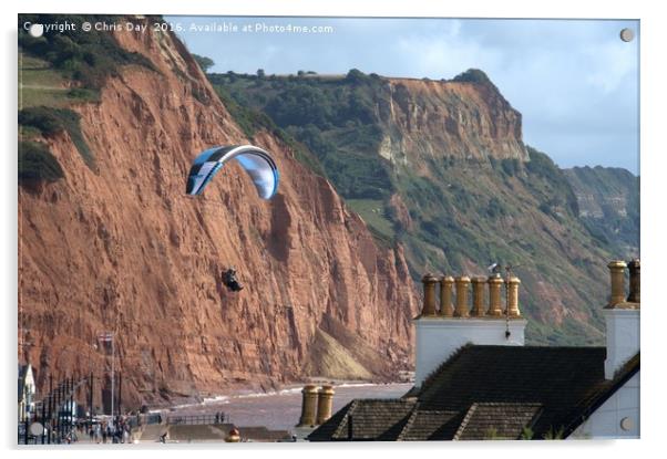 Paraglider over Sidmouth  Acrylic by Chris Day