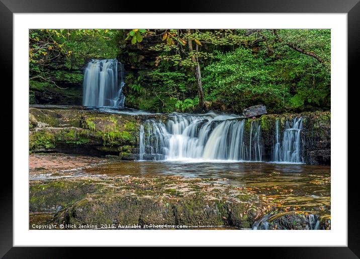 Lower Ddwli Waterfall in the Vale of Neath Brecons Framed Mounted Print by Nick Jenkins