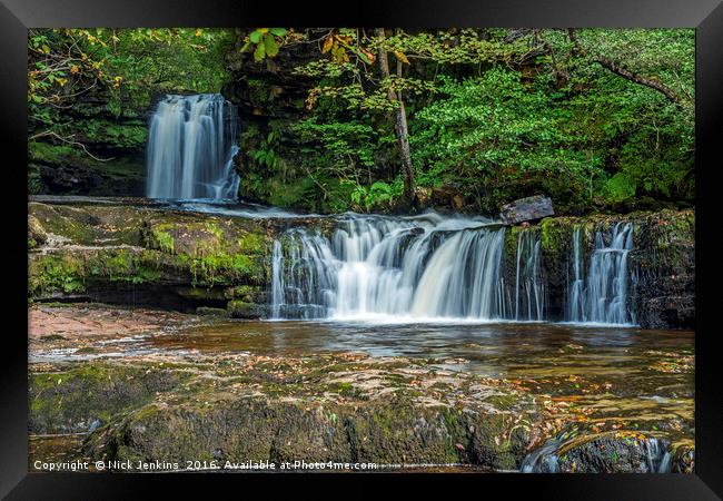 Lower Ddwli Waterfall in the Vale of Neath Brecons Framed Print by Nick Jenkins