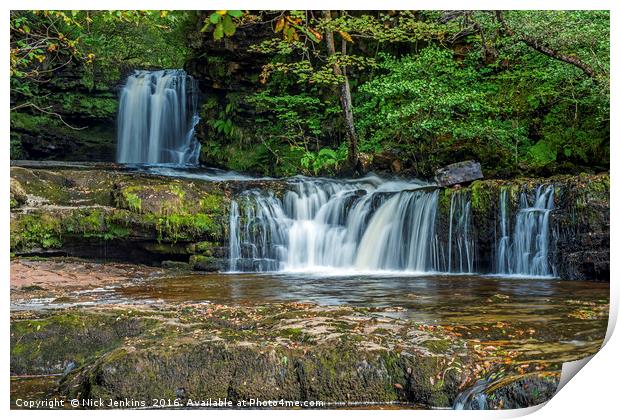 Lower Ddwli Waterfall in the Vale of Neath Brecons Print by Nick Jenkins