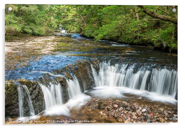 Horseshoe Falls River Neath Brecon Beacons Wales  Acrylic by Nick Jenkins