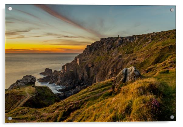 Botallack Sunset Acrylic by Michael Brookes