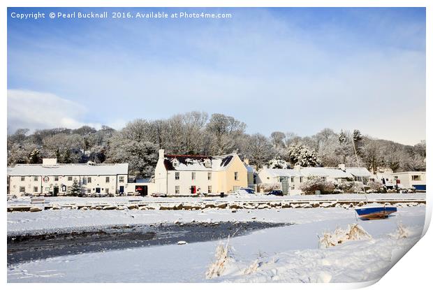 Snow in Red Wharf Bay Harbour Print by Pearl Bucknall