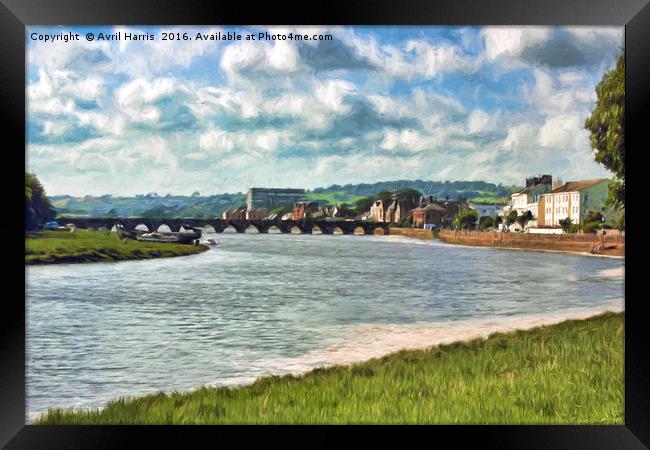 Barnstaple Long Bridge Framed Print by Avril Harris