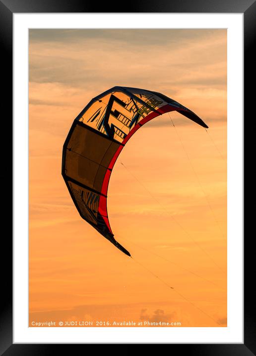 Kite surfing in the sunset Framed Mounted Print by JUDI LION