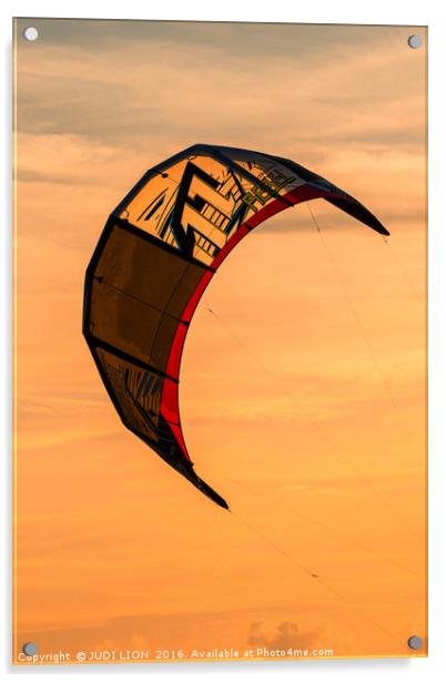Kite surfing in the sunset Acrylic by JUDI LION