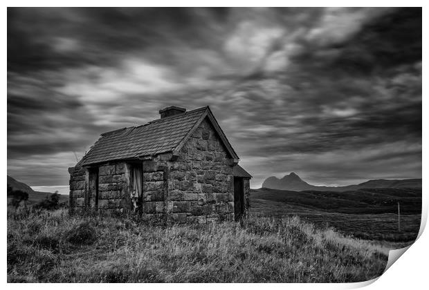 Suilven and the Old House at Elphin Print by Derek Beattie