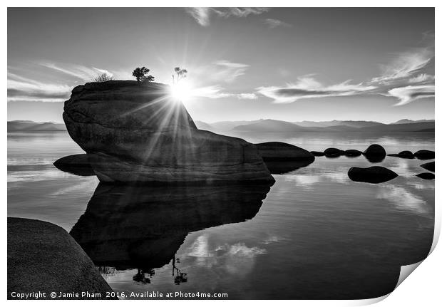 Dramatic view of Bonsai Rock in Lake Tahoe. Print by Jamie Pham