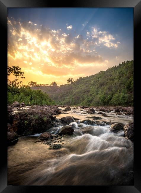 Sunset on River Sona Framed Print by Indranil Bhattacharjee