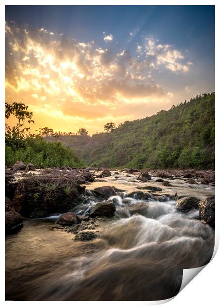 Sunset on River Sona Print by Indranil Bhattacharjee