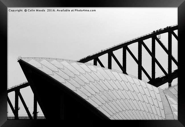 Sydney Opera House and Bridge Framed Print by Colin Woods