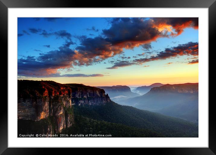 Dawn on the Blue Mountains in Australia Framed Mounted Print by Colin Woods