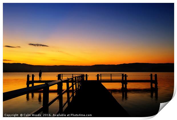 Sunset on lake illiwarra Print by Colin Woods