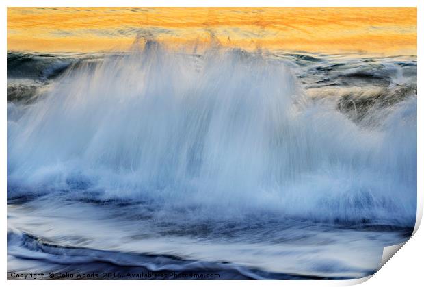 Breaking wave at dawn Print by Colin Woods
