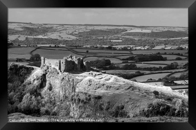 Carreg Cennen Castle Monochrome Framed Print by Nick Jenkins