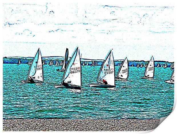 Solent sail boats Print by Ian Jeffrey