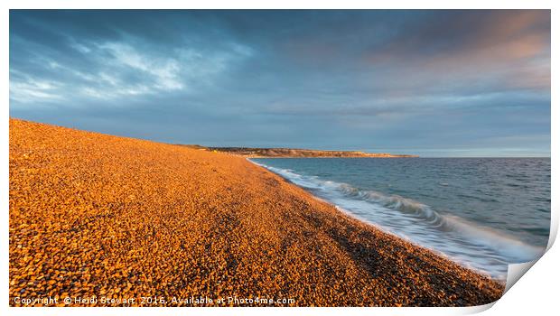 Evening light at Chesil Beach in Dorset Print by Heidi Stewart