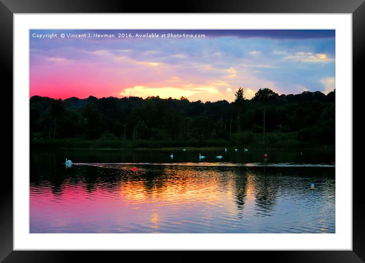 Whitlingham Lake At Sunset Framed Mounted Print by Vincent J. Newman