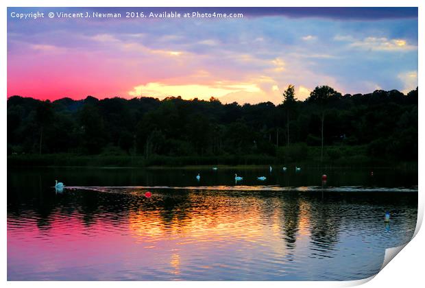 Whitlingham Lake At Sunset Print by Vincent J. Newman