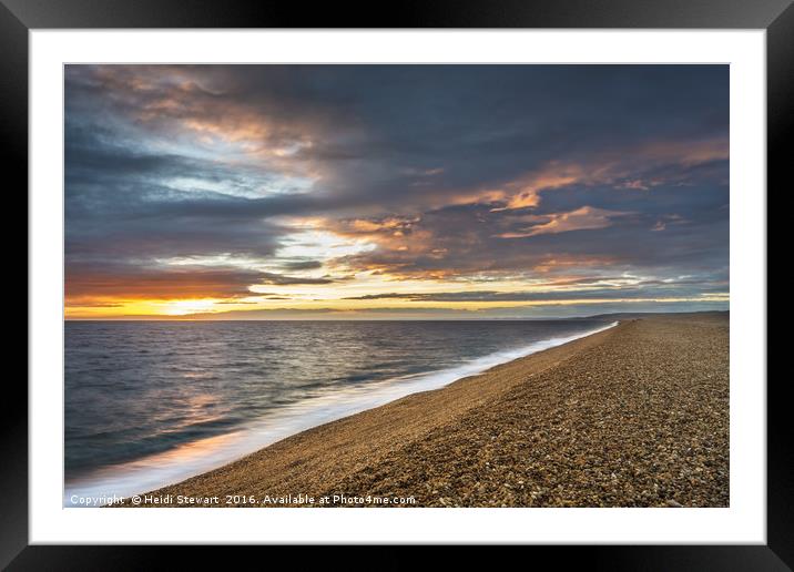 Sunset at Chesil Beach in Dorset Framed Mounted Print by Heidi Stewart
