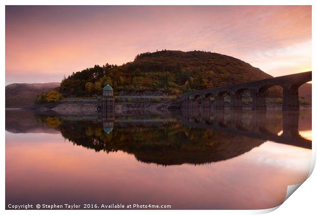 Sunrise in the Elan Valley Print by Stephen Taylor