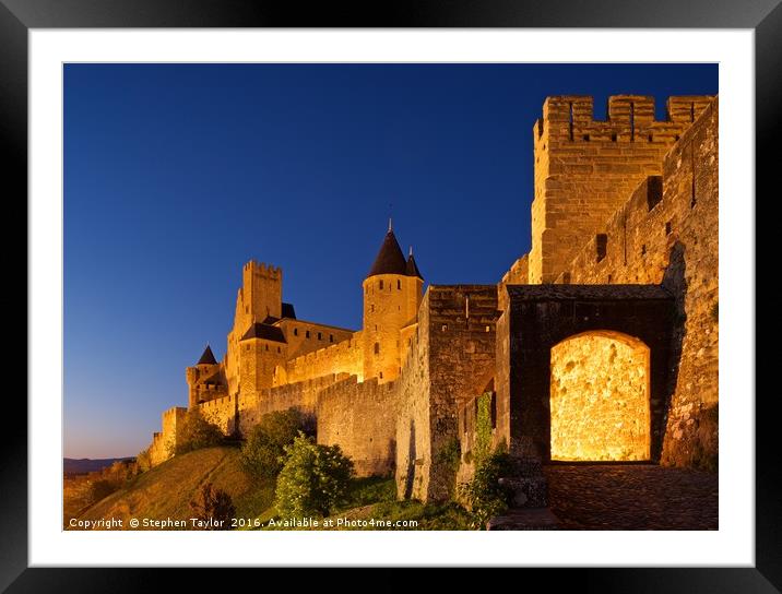 Carcassonne at night Framed Mounted Print by Stephen Taylor