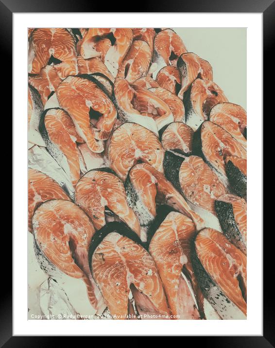 Salmon For Sale In Fish Market Framed Mounted Print by Radu Bercan