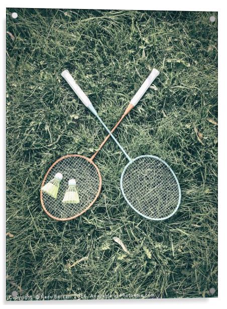 Badminton Racket And Shuttlecock Equipment In Gras Acrylic by Radu Bercan