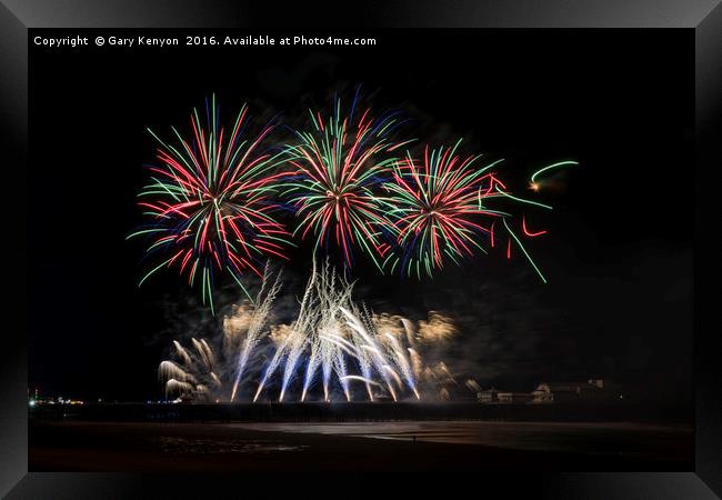 Coloured Fireworks Blackpool Framed Print by Gary Kenyon