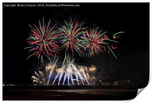 Coloured Fireworks Blackpool Print by Gary Kenyon