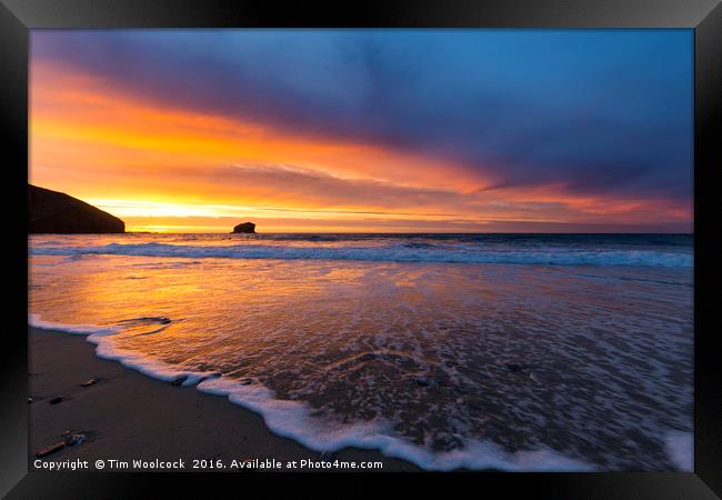 Beautiful sunset at Portreath Beach, Cornwall Framed Print by Tim Woolcock