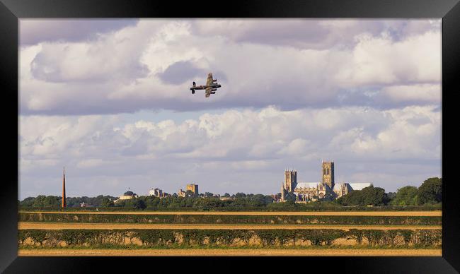 Lancaster Bomber PA474 over Lincoln Framed Print by Andrew Scott