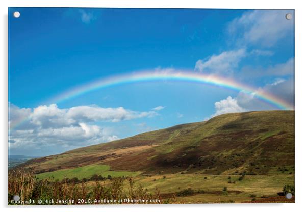 Rainbow over blue sky in the Brecon Beacons Acrylic by Nick Jenkins
