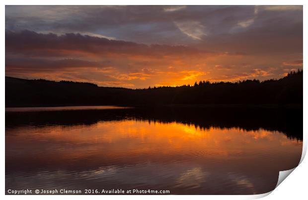 Turton and Entwistle reservoir sunset Print by Joseph Clemson
