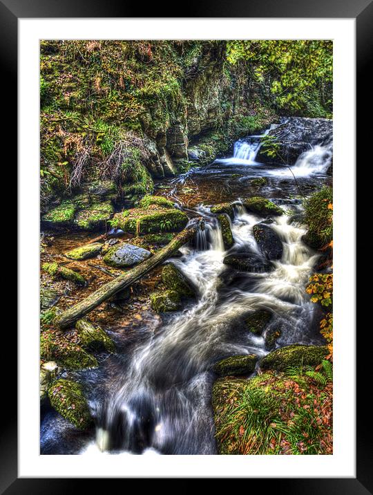 Autumn Waterfall Watersmeet Framed Mounted Print by Mike Gorton