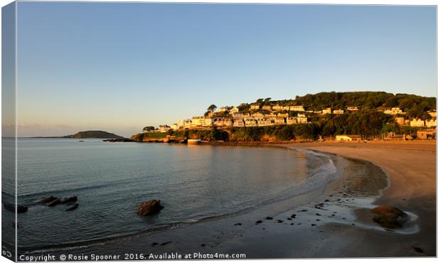 Golden light on Looe Town Beach just after sunrise Canvas Print by Rosie Spooner
