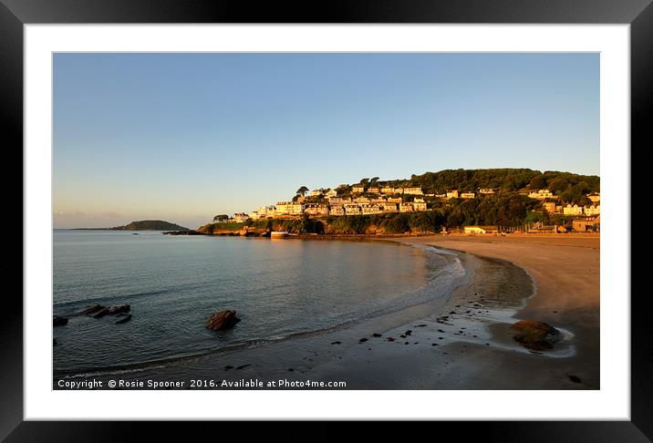 Golden light on Looe Town Beach just after sunrise Framed Mounted Print by Rosie Spooner